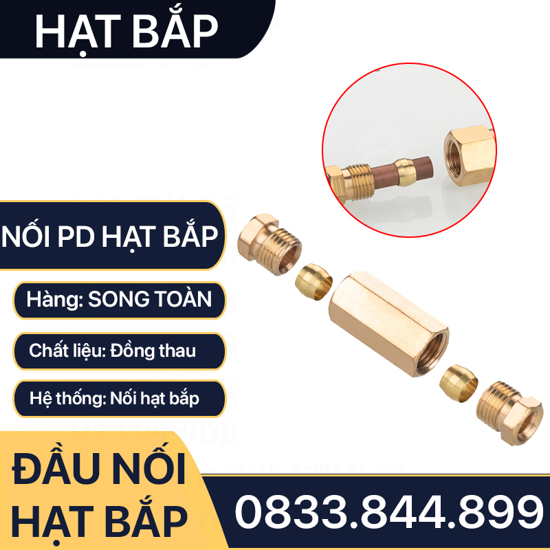 Đầu Nối Thẳng Hạt Bắp Ống Phi 4mm, Đầu Nối Thẳng Hai Đầu Hạt Bắp PD Series - Lắp Ống Đồng, Ống Mềm