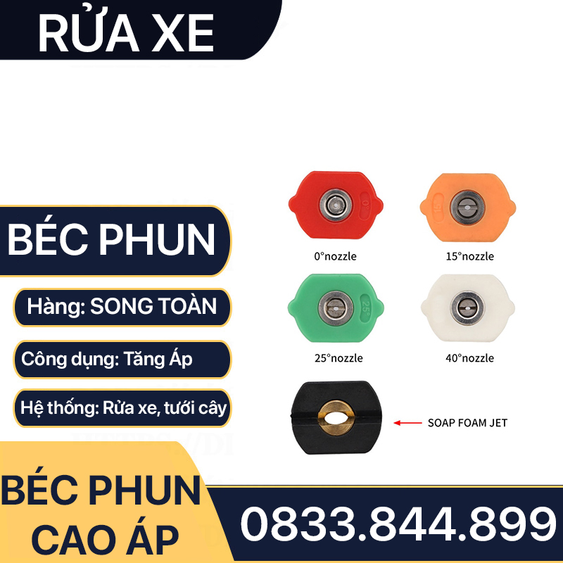 Béc Phun Rửa Xe, Đầu Phun Rửa Xe Cao Áp Inox Nối Nhanh