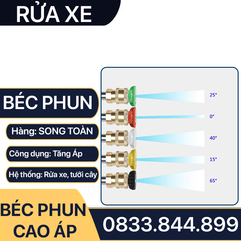 Béc Phun Rửa Xe, Đầu Phun Rửa Xe Cao Áp Inox Nối Nhanh