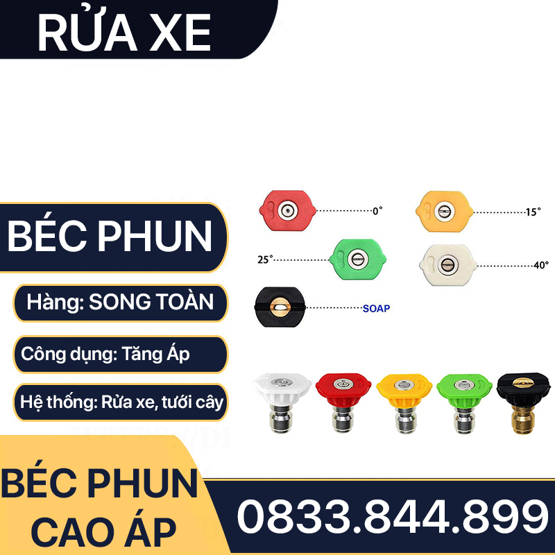 Béc Phun Rửa Xe, Đầu Phun Rửa Xe Cao Áp Inox Nối Nhanh