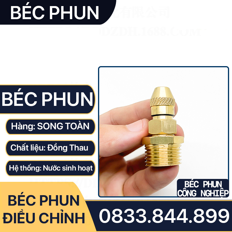 Béc Phun Khử Trùng, Đầu Phun Điều Chỉnh Đồng Thau Ren Trong 13, Ren Ngoài 21