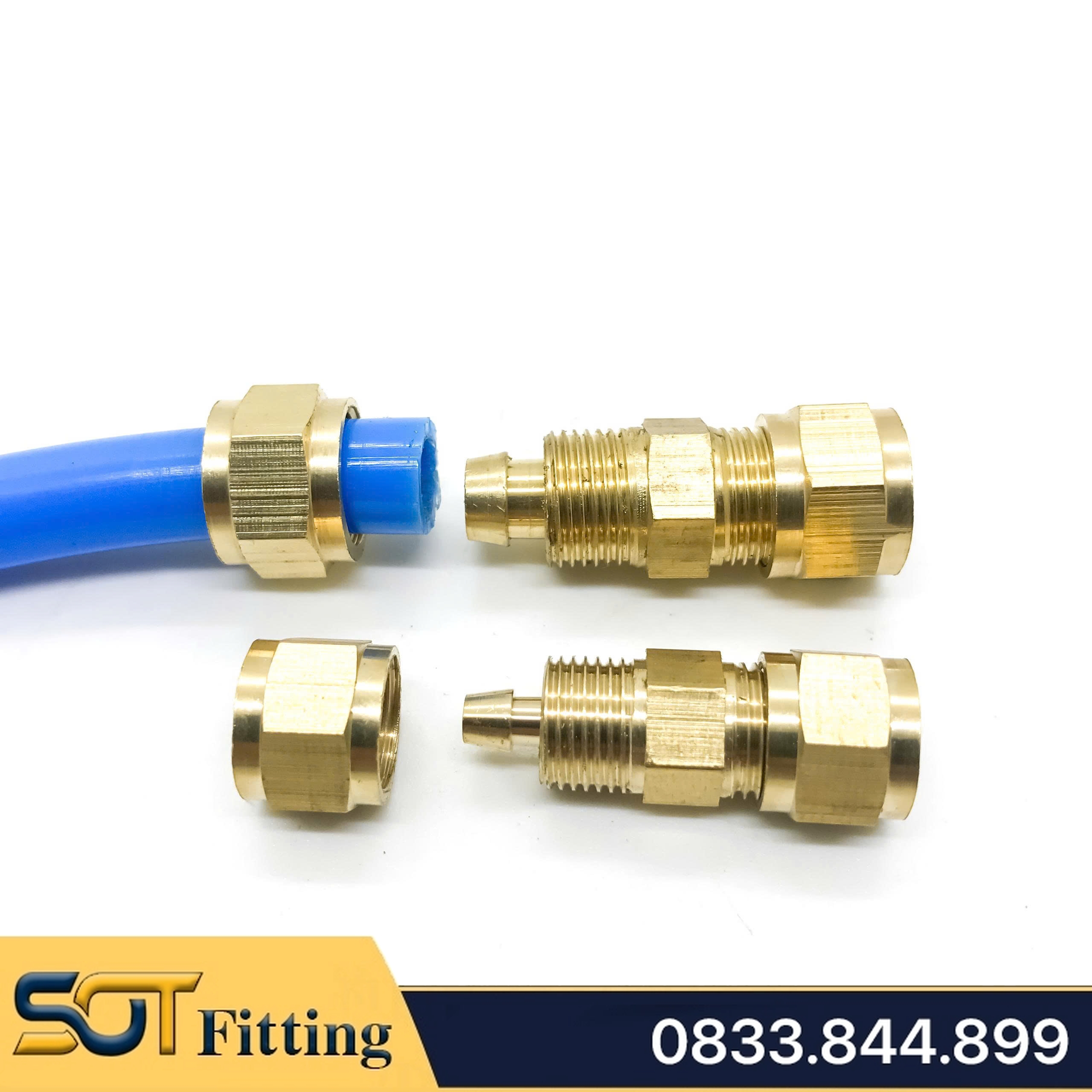 Đầu Thẳng Hai Đầu Ống Mềm, Nối Thẳng Hai Đầu Siết Ống Mềm PU 6 8 10 12 - Đồng Thau