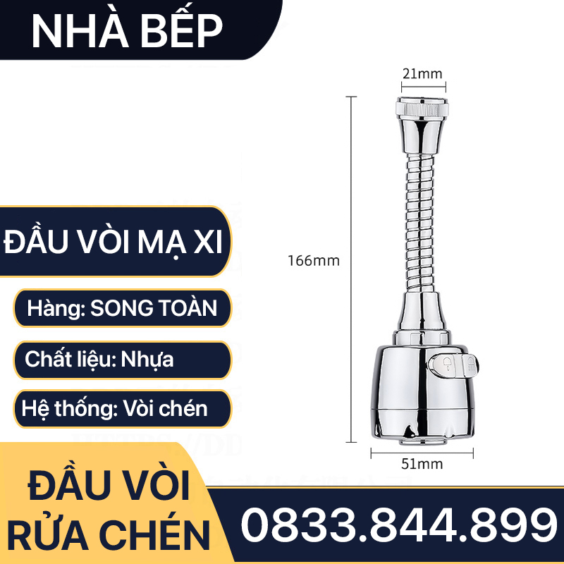 Đầu Vòi Rửa Chén Tăng Áp Xoay 360 Độ - 3 Chế Độ Chân Ren 21 Mạ Crome