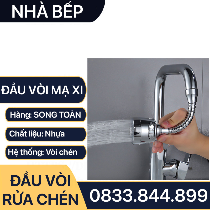 Đầu Vòi Rửa Chén Tăng Áp Xoay 360 Độ - 3 Chế Độ Chân Ren 21 Mạ Crome