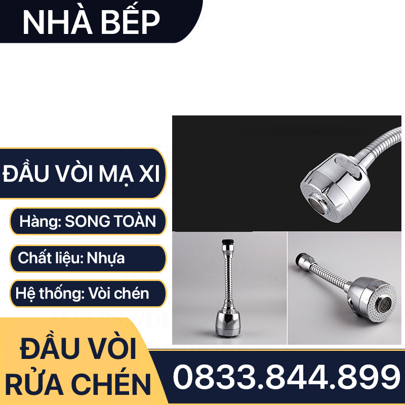 Đầu Vòi Rửa Chén 2 Chế Độ Phun Nước Tăng Áp Xoay 360 Độ - Nhựa Mạ Crome