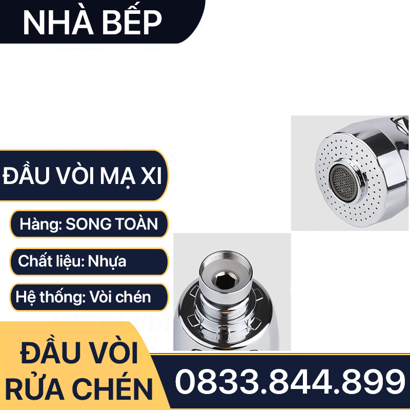 Đầu Vòi Rửa Chén 2 Chế Độ Phun Nước Tăng Áp Xoay 360 Độ - Nhựa Mạ Crome