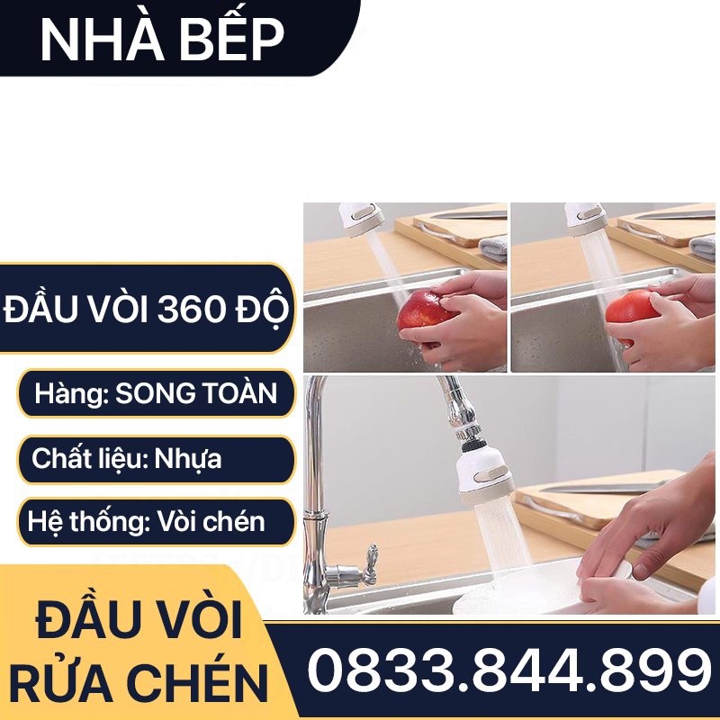 Đầu Vòi Rửa Chén 3 Chế Độ Phun Nước Tăng Áp Xoay 360 Độ - Nhựa