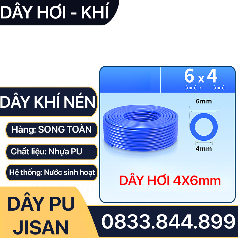 Dây Hơi PU JISAN, Dây Hơi Khí Nén PU JISAN Hàn Quốc Phi 4 6 8 10 12 16 - Cuộn 100 Mét Xanh