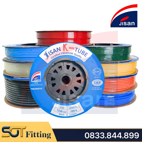 Dây Hơi PU JISAN, Dây Hơi Khí Nén PU JISAN Hàn Quốc Phi 4 6 8 10 12 16 - Đơn Giá 1 Mét