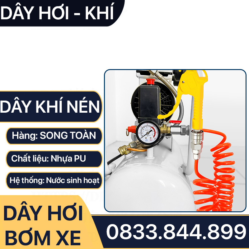 Dây Hơi Bơm Xe, Dây Xoắn Màu Cam Bơm Hơi Khí Nén Kaily - Kèm Bộ Nối Nhanh