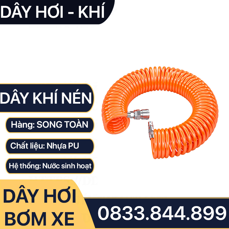 Dây Hơi Bơm Xe, Dây Xoắn Màu Cam Bơm Hơi Khí Nén Kaily - Kèm Bộ Nối Nhanh