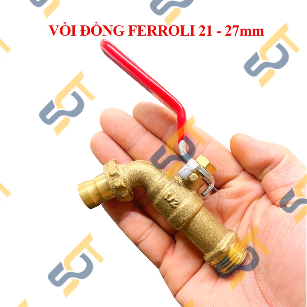 Vòi Đồng Ferroli, Vòi Xả Nước Đồng Thau Tay Gạt Ren Ngoài 21, 27