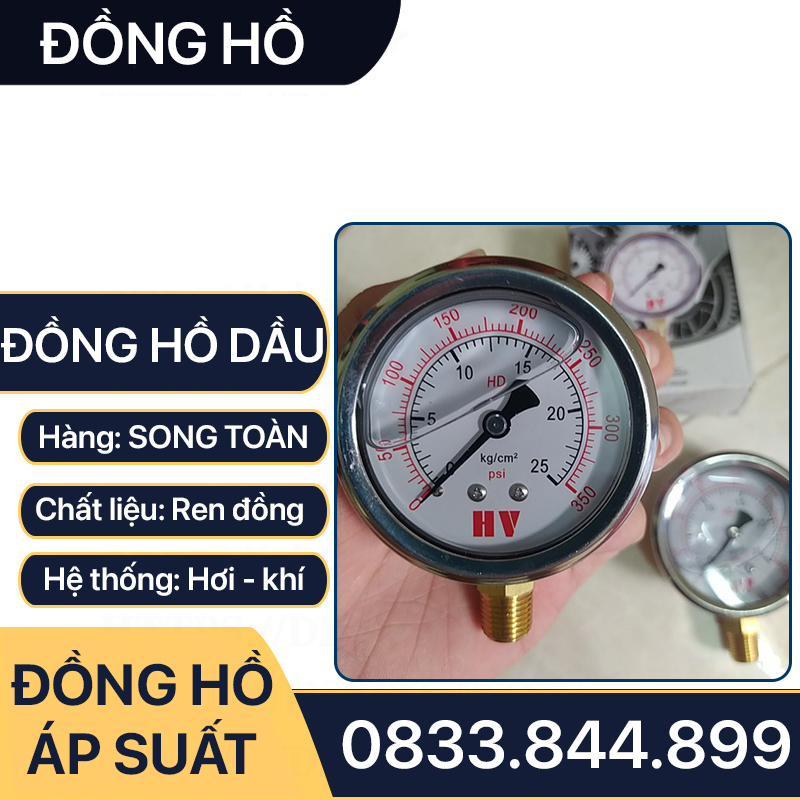 Đồng Hồ Dầu Áp Suất Mặt 100 mm Chân Đứng Ren 3/8 (17)