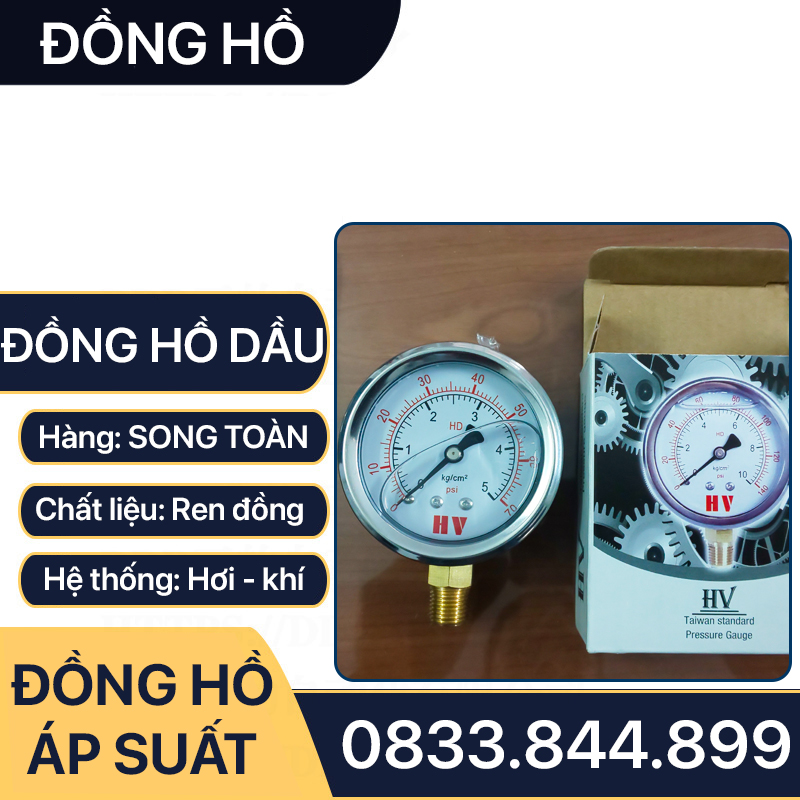 Đồng Hồ Áp Suất Dầu, Đồng Hồ Hơi Đo Áp Suất Dầu Mặt 100mm