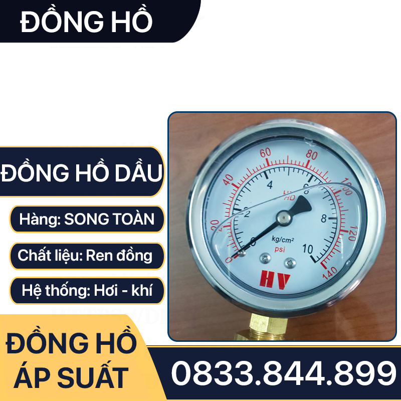 Đồng Hồ Áp Suất Dầu, Đồng Hồ Hơi Đo Áp Suất Dầu Mặt 100mm