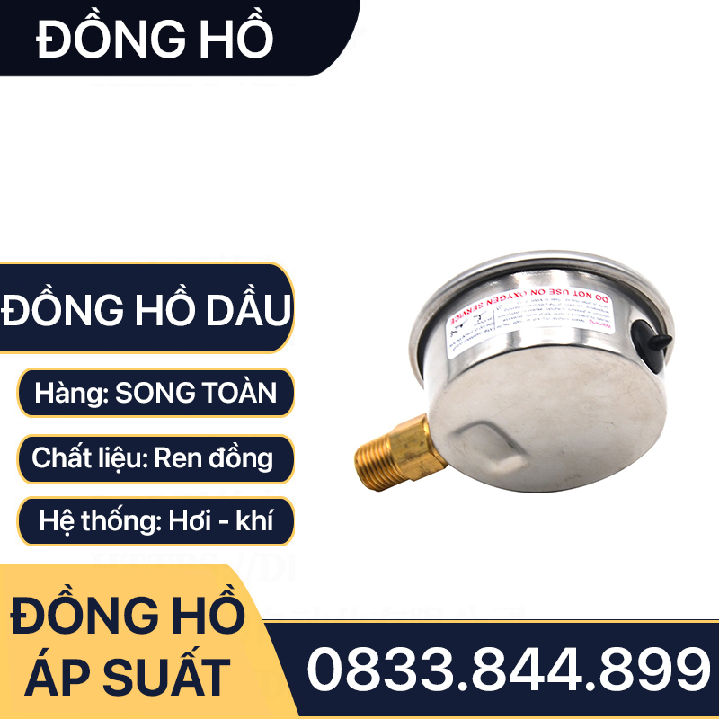 Đồng Hồ Áp Suất Dầu, Đồng Hồ Hơi Đo Áp Suất Dầu Mặt 100mm