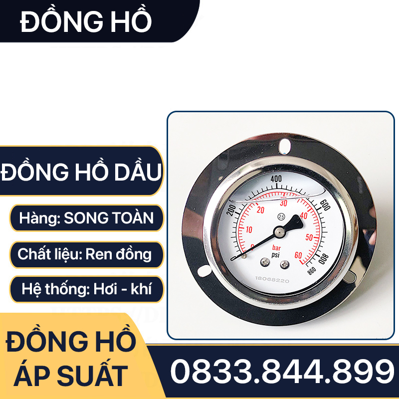 Đồng Hồ Dầu Áp Suất Mặt 63mm Chân Sau Ren 1/4 (13)
