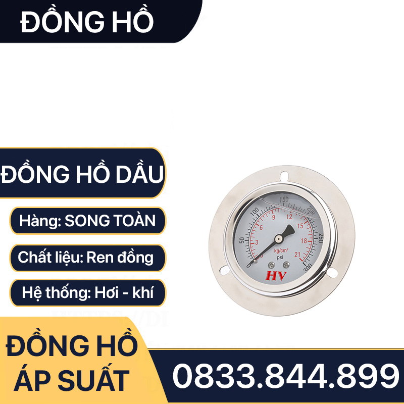 Đồng Hồ Áp Suất Dầu Chân Sau, Đồng Hồ Hơi Đo Áp Suất Chân Sau Dầu Mặt 63mm