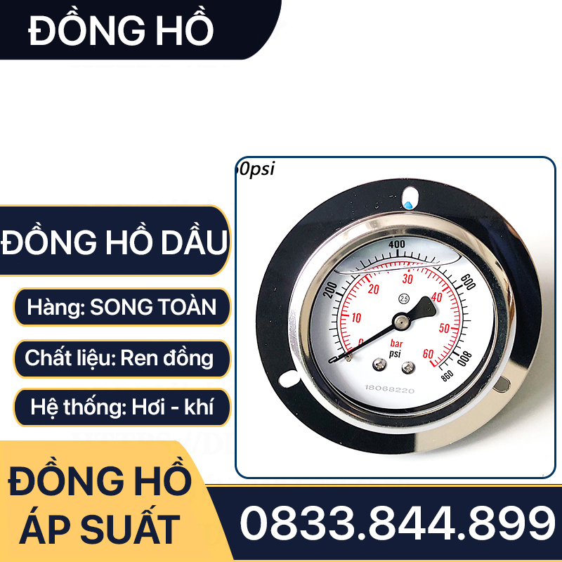 Đồng Hồ Áp Suất Dầu Chân Sau, Đồng Hồ Hơi Đo Áp Suất Chân Sau Dầu Mặt 63mm