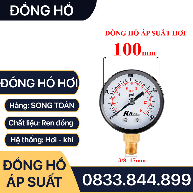 Đồng Hồ Dầu Áp Suất Mặt 100mm Chân Đứng Ren 3/8 (17)