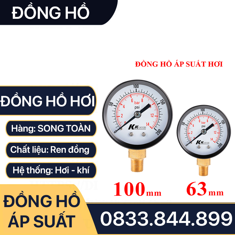Đồng Hồ Dầu Áp Suất Mặt 63 mm Chân Đứng Ren 1/4 (13)