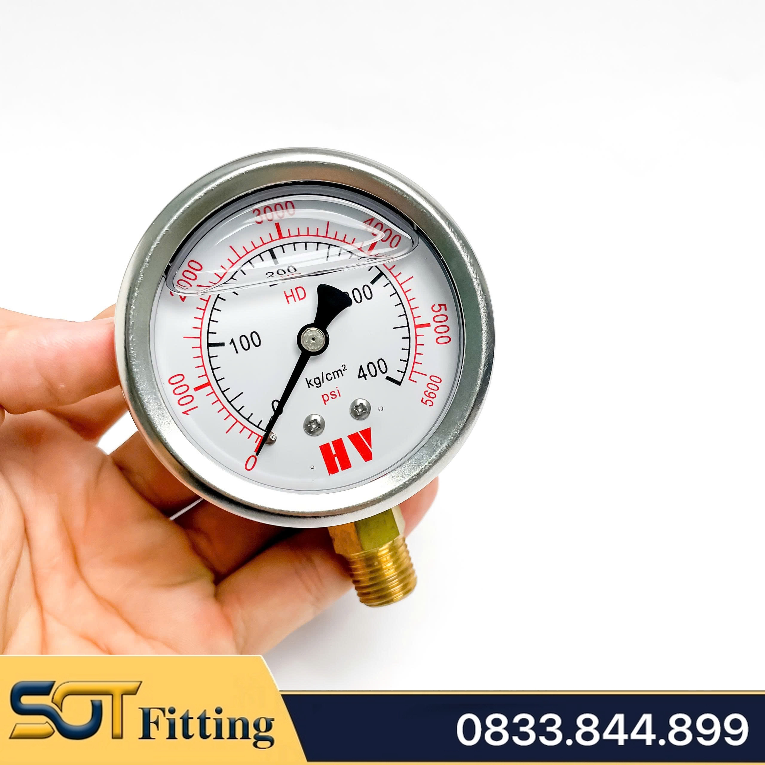 Đồng Hồ Dầu Ren PT 1/4 (13) - Đo Áp Suất Đường Kính Mặt 63mm Chân Đứng