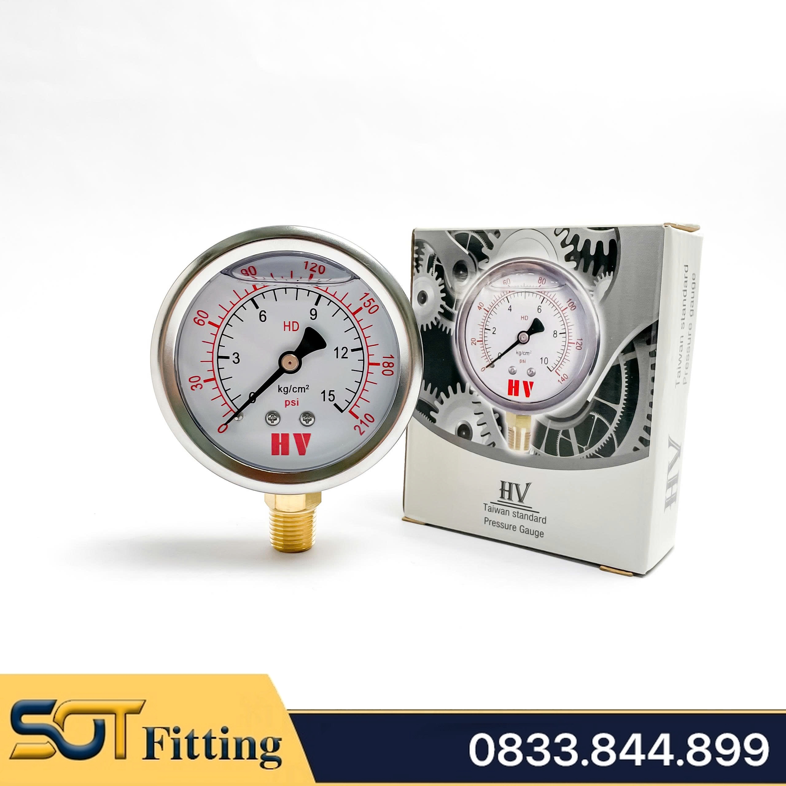 Đồng Hồ Dầu Ren PT 1/4 (13) - Đo Áp Suất Đường Kính Mặt 63mm Chân Đứng