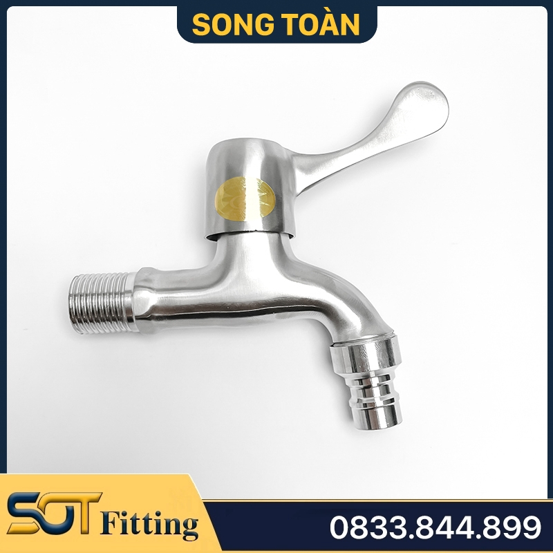 Vòi Hồ Inox 304 Xả Nước Tay Ghép Khóa Gạt 90 Độ - Changu