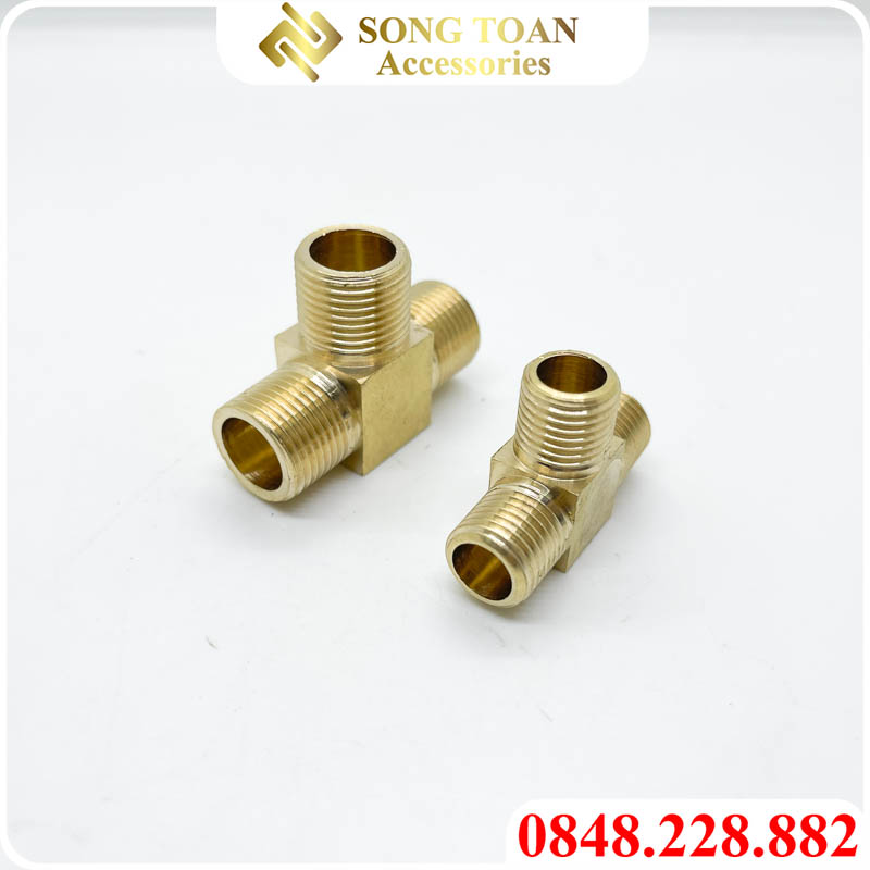 Tê 3 Đầu Ren Ngoài 9.6 13 17 21 Đồng Thau Nguyên Khối Phay Dày - T RN