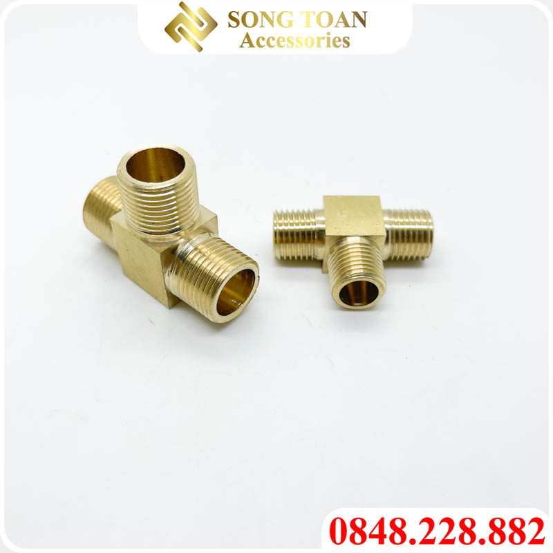 Tê 3 Đầu Ren Ngoài 9.6 13 17 21 Đồng Thau Nguyên Khối Phay Dày - T RN