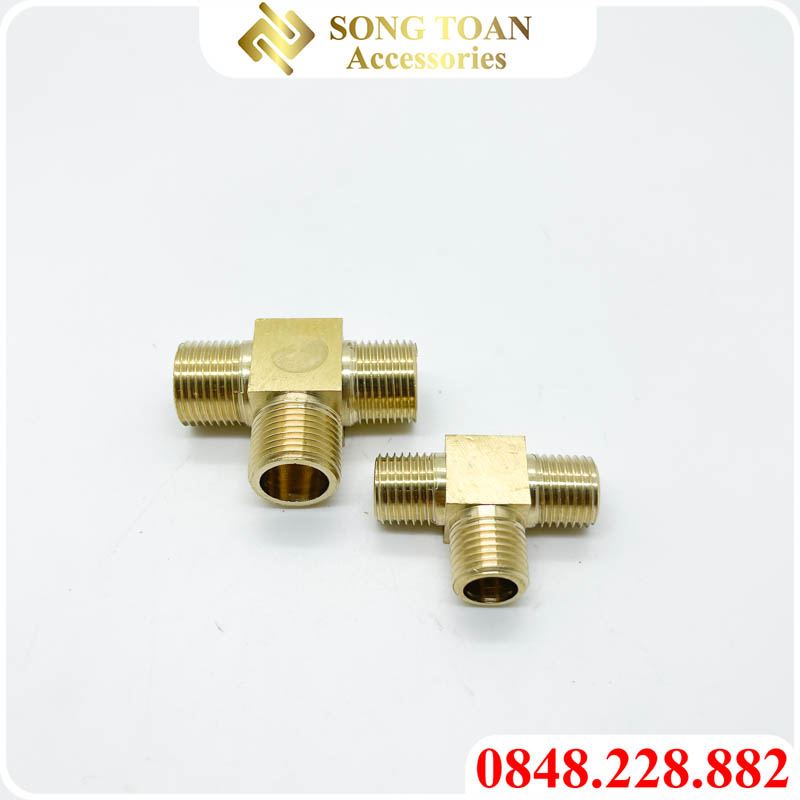 Tê 3 Đầu Ren Ngoài 9.6 13 17 21 Đồng Thau Nguyên Khối Phay Dày - T RN