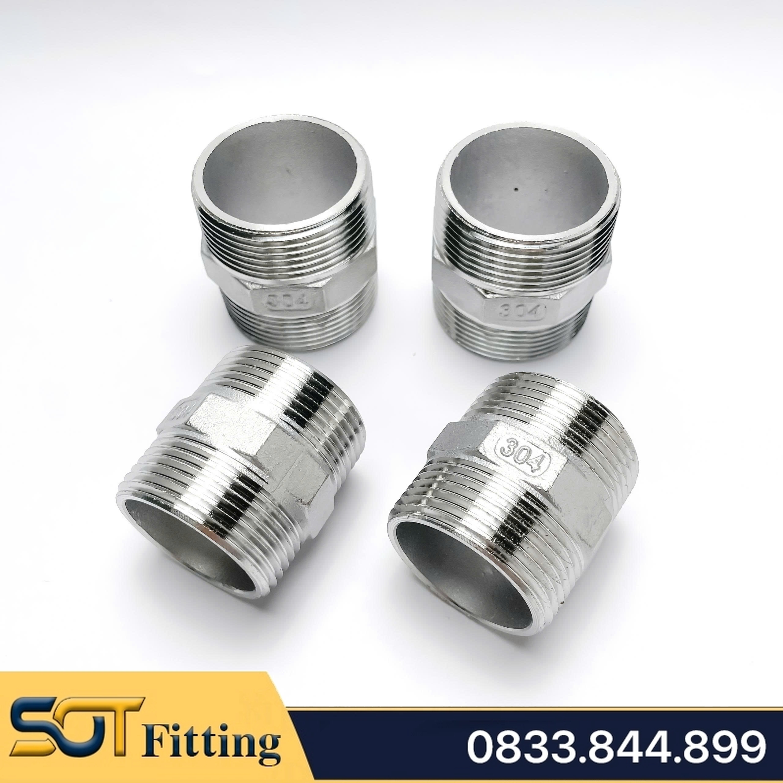 Kép Ren Đều Inox 304 Có COCQ - Man Nối Hai Ren Ngoài