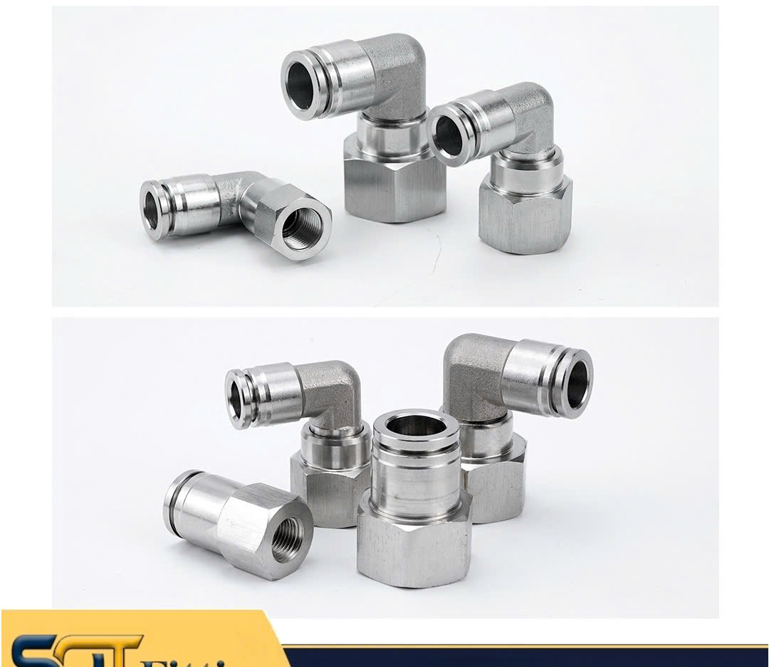 Khớp Nối L Ren Trong Đồng Mạ Niken Góc Cạnh PLF/HCRLF - Đầu Nối Nhanh Khí Nén, Chống Rò Rỉ, Chịu Áp Lực Cao