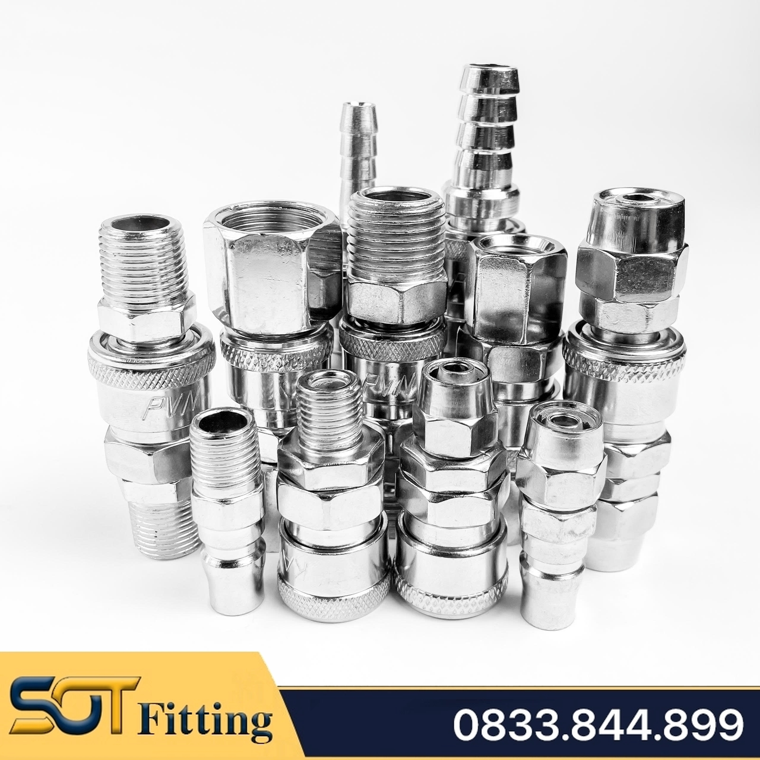 Khớp Nối Nhanh SP PP Khí Nén Siết Ống, Ổ Bi Thép Mạ Niken Cắm Siết Ống 8 10 12