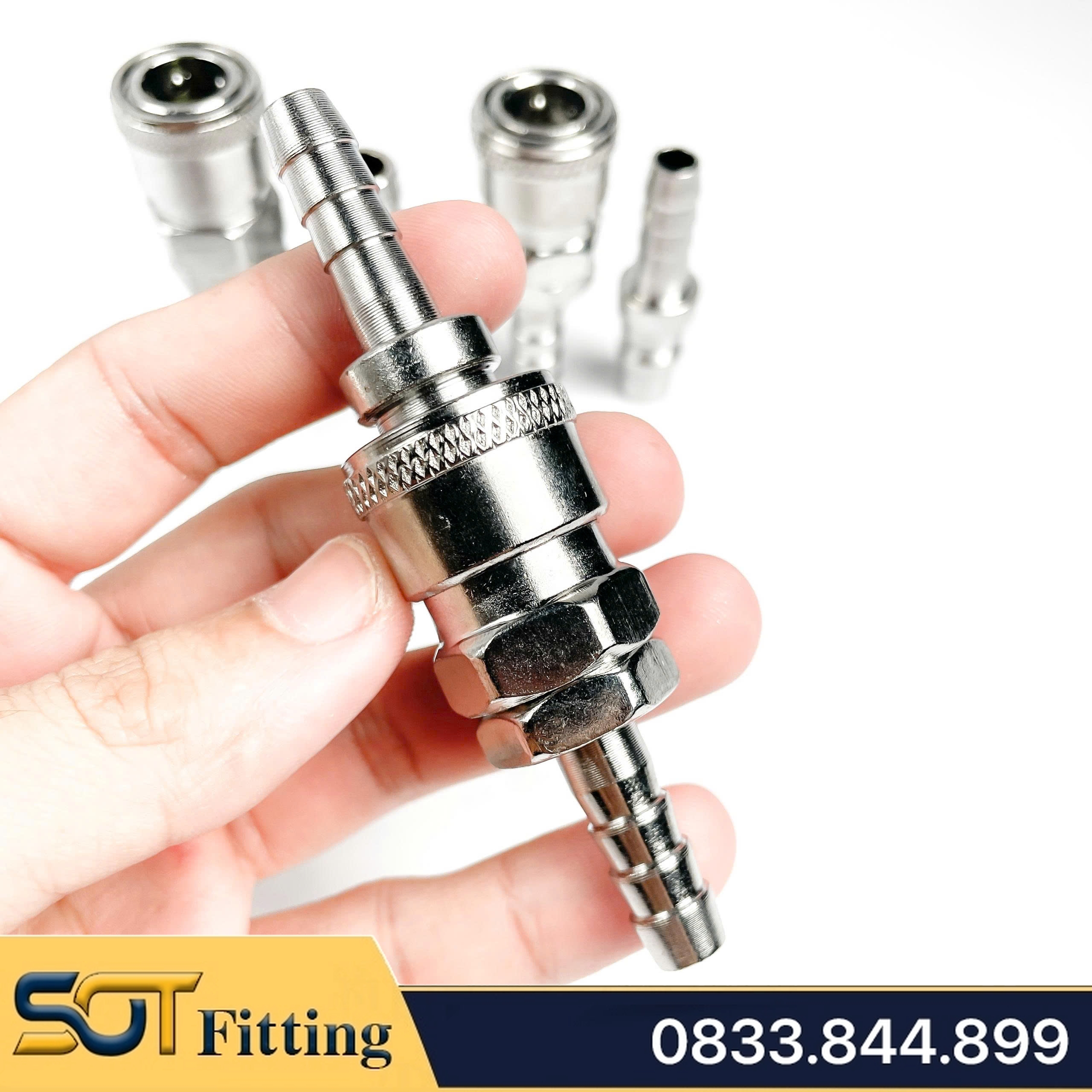 Khớp Nối Nhanh SH PH Khí Nén Đuôi Chuột,  Ổ Bi Thép Mạ Niken Cắm Lòng Trong 8 10 12