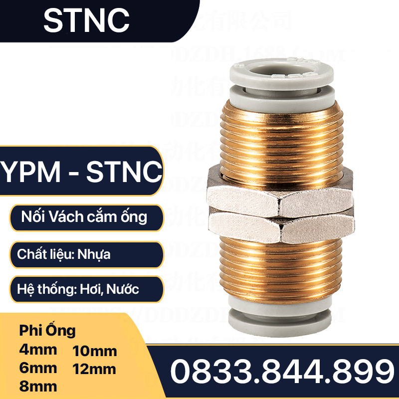 Khớp Nối Nhanh Vách Ngăn YPM  STNC Ống 4 6 8 10 12 16 - Màu Trắng (Chính Hãng)