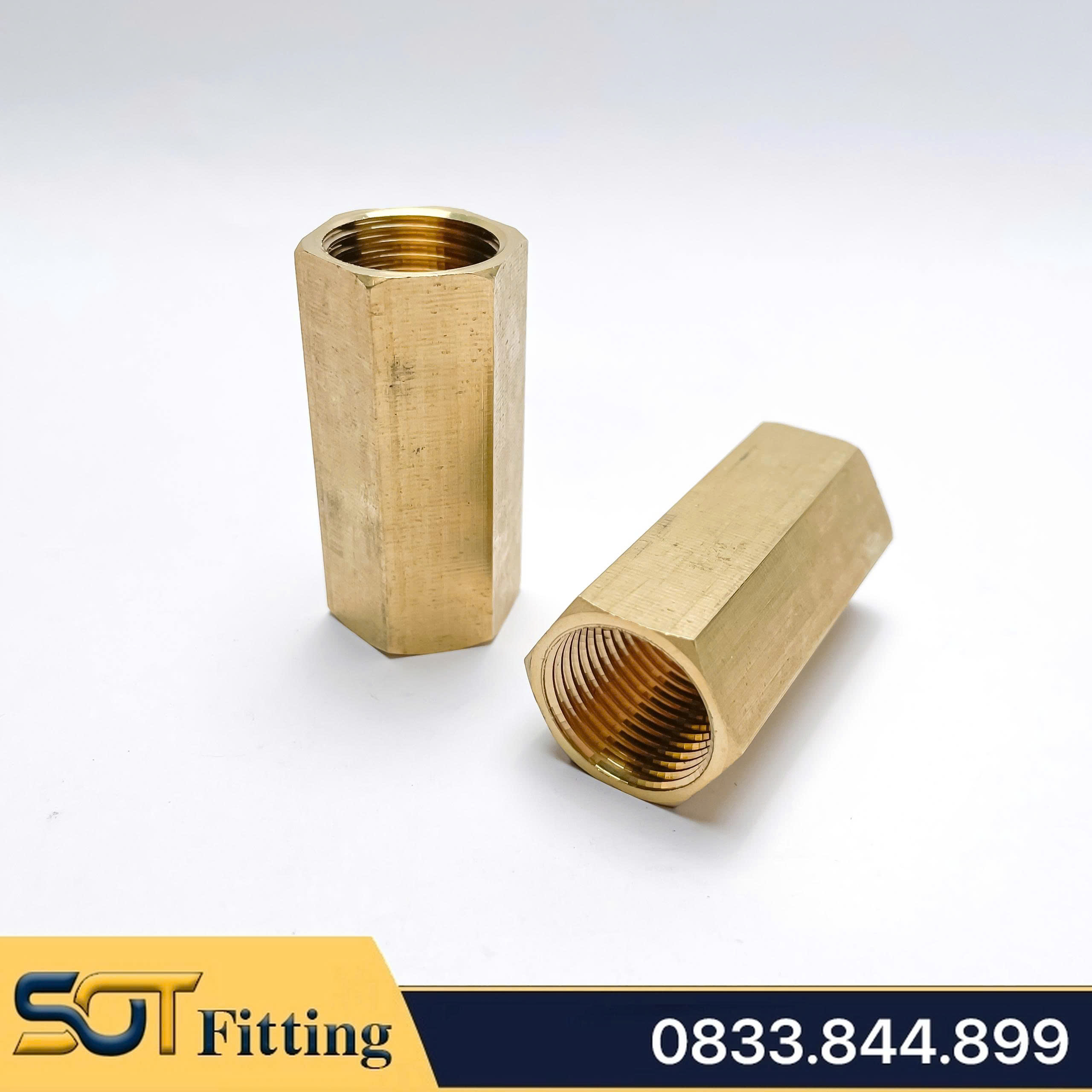 Măng Sông 1/2 (21) Dài 5cm Hai Ren Trong Ren BSP - Bằng Đồng Thau