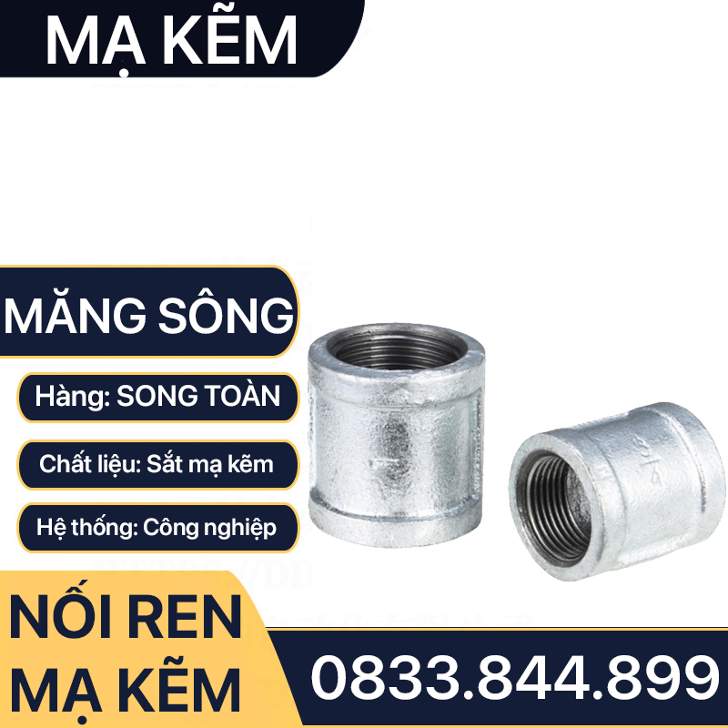 Măng Sông Ren Trong Mạ Kẽm - Hai Đầu Ren Trong Sắt Mạ Kẽm