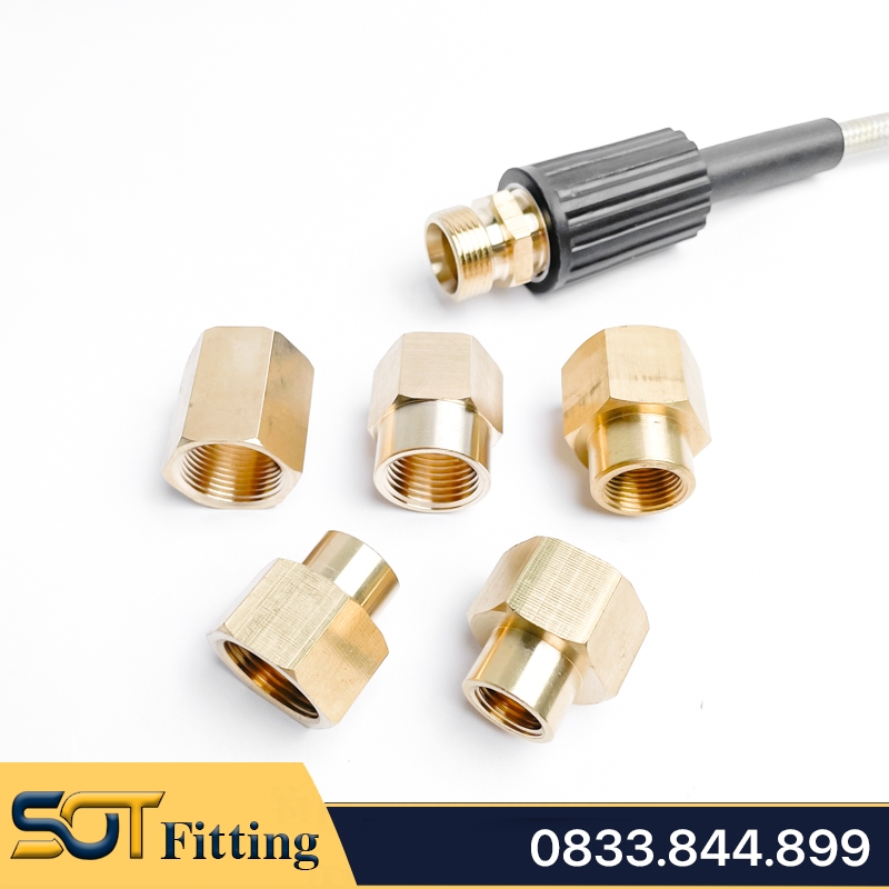 Măng Sông Ren Trong 22 x 13, 13.8, 14, 17, 21 - Đồng Thau Dùng Cho Nối Ống Dây Máy Rửa Xe