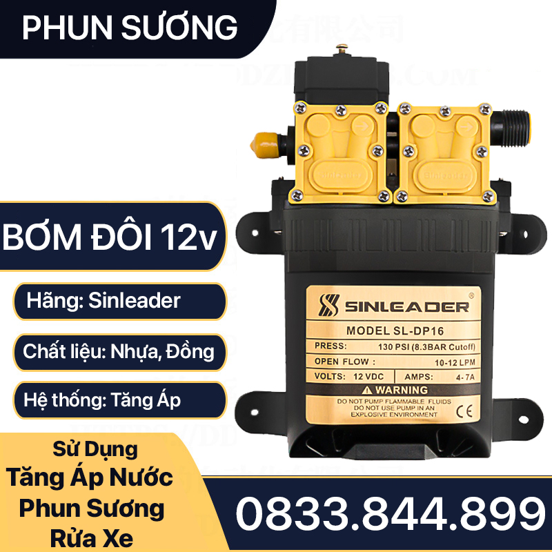 Máy Bơm Phun Sương, Máy Bơm ĐÔI Tăng Áp Phun Sương Sinleader 12V - Tặng kèm Dây Hút Lọc Mini