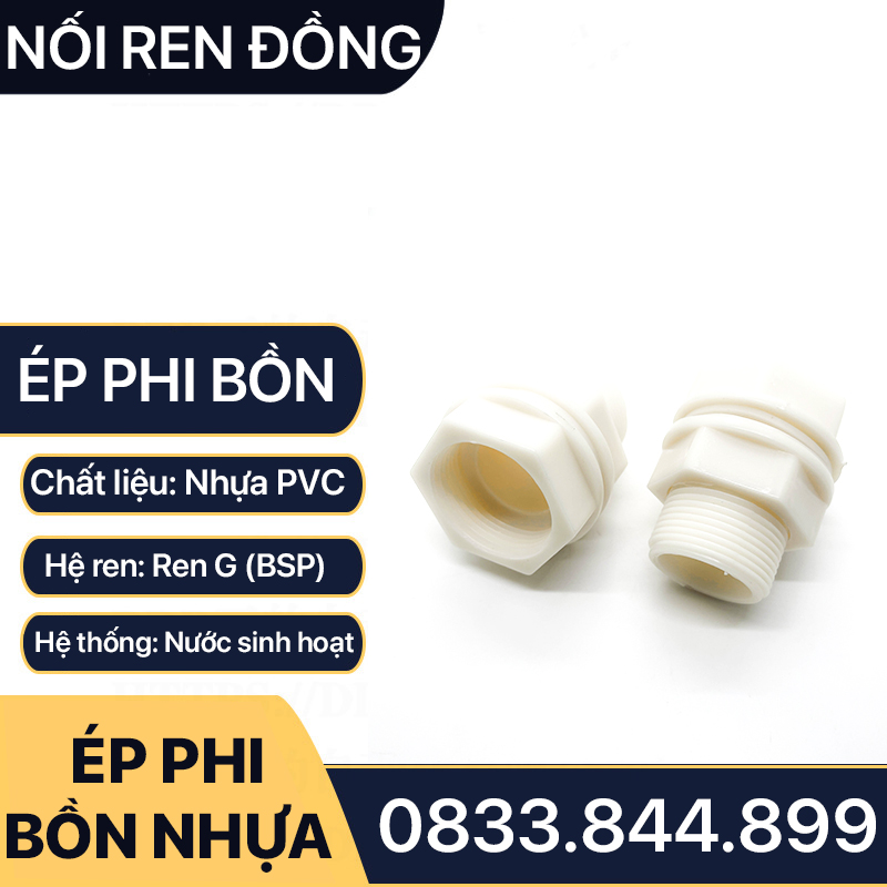 Nối Bồn Nhựa , Ốc Téc Phi Bồn Nhựa Trắng Phi 21 27 34 42 49 60