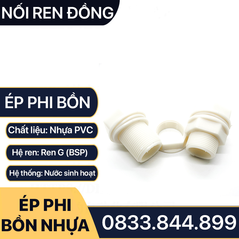 Nối Bồn Nhựa , Ốc Téc Phi Bồn Nhựa Trắng Phi 21 27 34 42 49 60