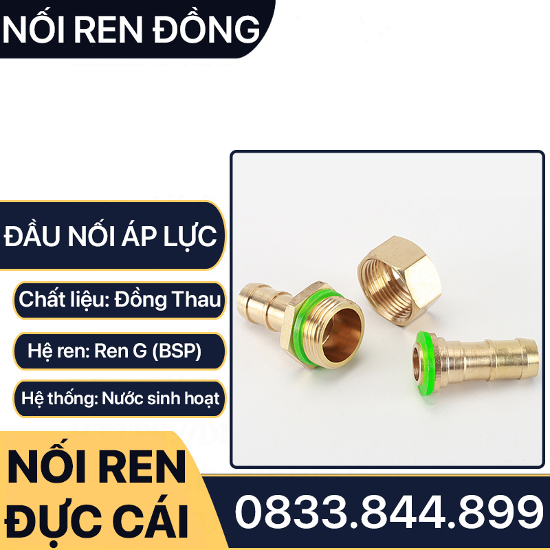 Bộ Nối Ống Đực Cái Đuôi Chuột ID Lòng Trong Dây Áp Lực Cao 6.5 7.5 8.5 - Đồng Thau