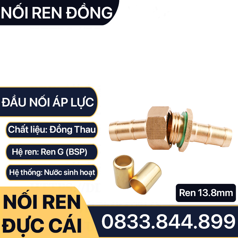 Bộ Nối Ống Đực Cái Đuôi Chuột ID Lòng Trong Dây Áp Lực Cao 6.5 7.5 8.5 - Đồng Thau