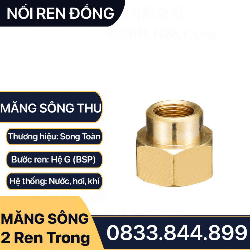 Măng Sông Thu, Khớp Nối Hai Đầu Ren Trong - Bằng đồng