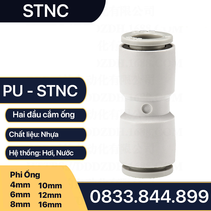 APU Nối Nhanh Hai Đầu Cắm Ống STNC Ống 4 6 8 10 12 16 - Màu Trắng (Chính Hãng)