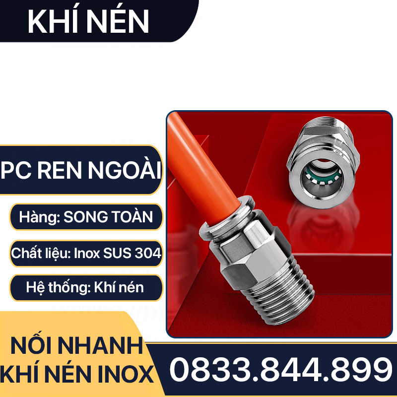 IPC Ren Ngoài Nối Nhanh Inox 304, Đầu Nối Nhanh Ren Ngoài Cắm Ống PU Inox 304