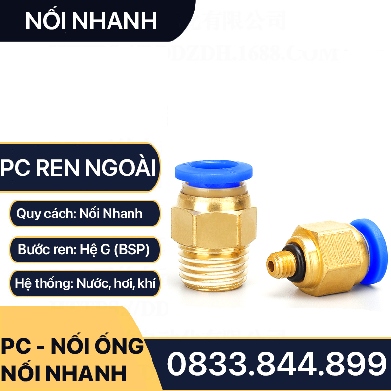 PC Ren Ngoài Nối Nhanh, Đầu Nối Nhanh Ren Ngoài Cắm Ống PU