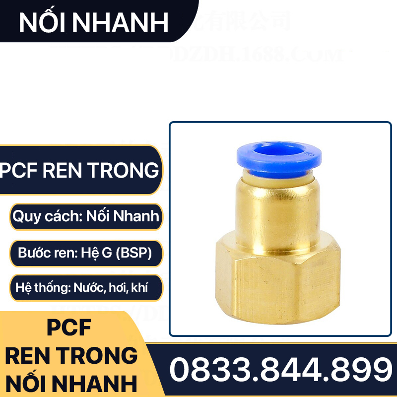 PCF Ren Trong Nối Nhanh, Đầu Nối Nhanh Ren Trong Cắm Ống PU