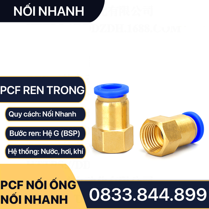 PCF Ren Trong Nối Nhanh, Đầu Nối Nhanh Ren Trong Cắm Ống PU